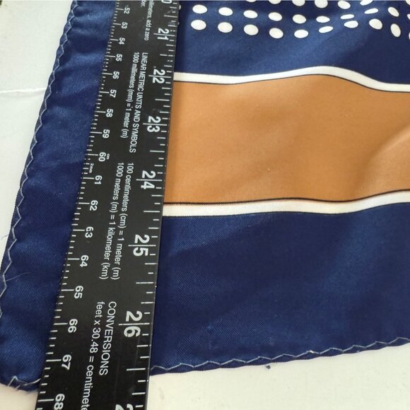 Geometric Mod Neck Scarf VTG MCM Square Polka Dot Blue Tan Fashion Accessory